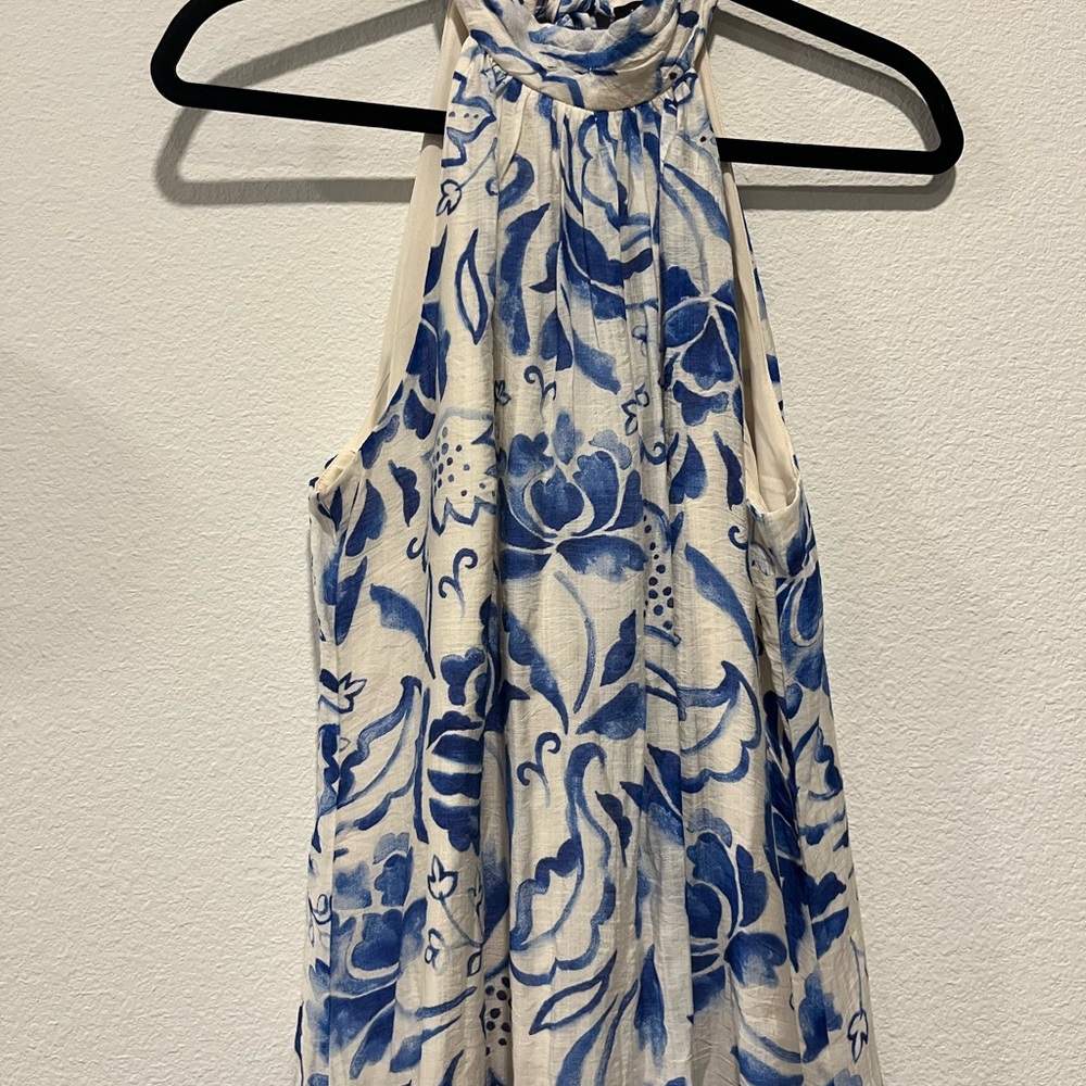 1. State Cream and Blue Floral Maxi Dress